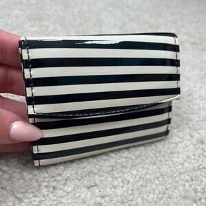 APT.9 Black White Striped Patent Trifold Wallet Small ID Card Slot Coin Pocket